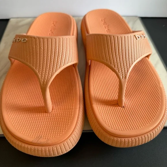 Bebe Vibrant Orange Rubbery Flip Flops - Picture 3 of 6